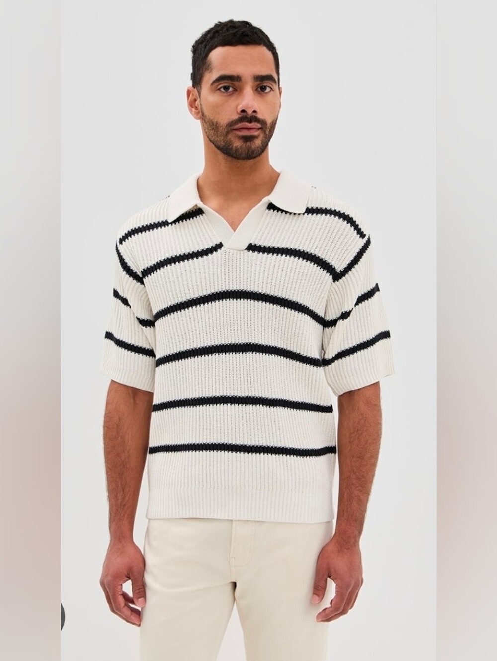 FRAME
Striped Short-Sleeve Polo Sweater